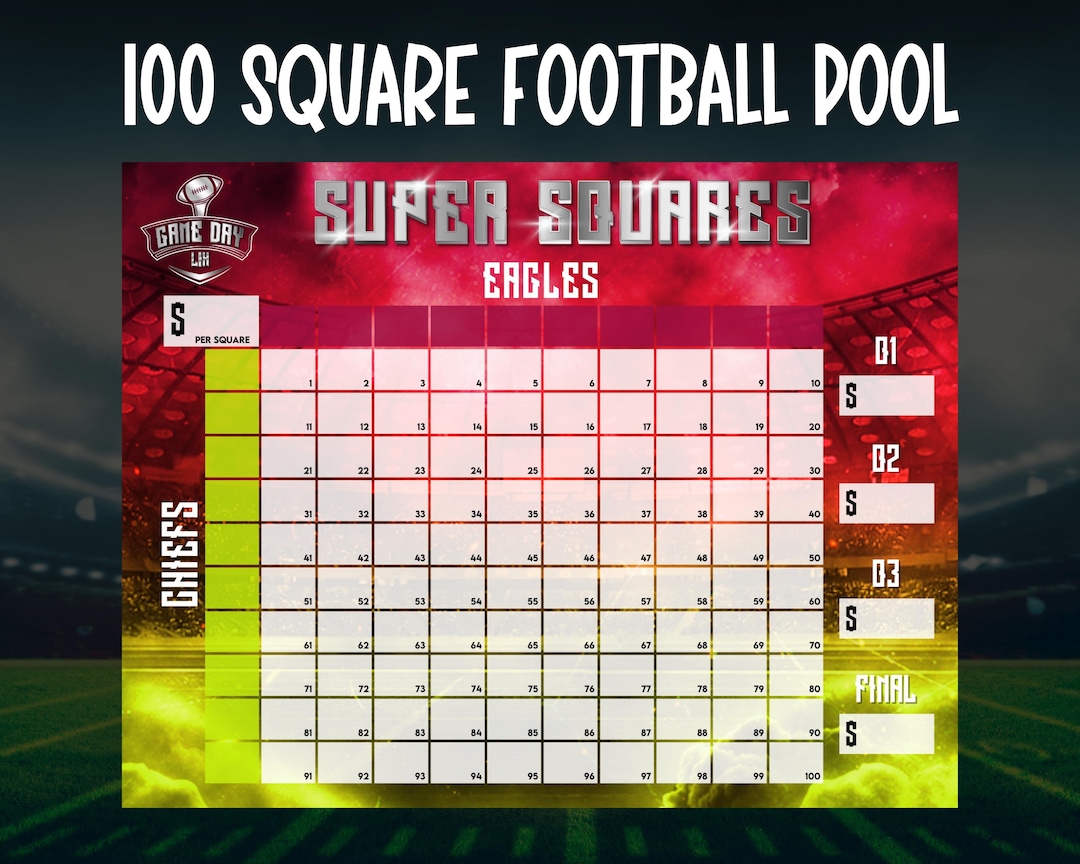 Football Squares Printable, Super Football Bowl Squares, Football ...