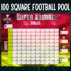 Football Squares Printable, Super Football Bowl Squares, Football Fundraiser, Football Betting Game, Football Pool, Football Square Grid