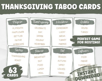 Thanksgiving Taboo Game Cards| Thanksgiving Printable Game | Friendsgiving Game | Thanksgiving Game for Kids and Adults | Thanksgiving Party