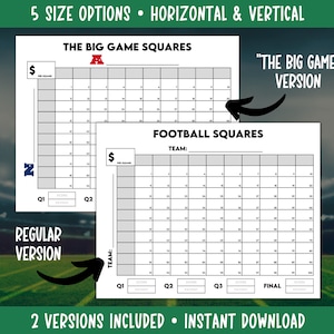 Football Squares Printable, Super Football Bowl Squares, Football Fundraiser, Football Betting Game, Football Pool, Football Square Grid