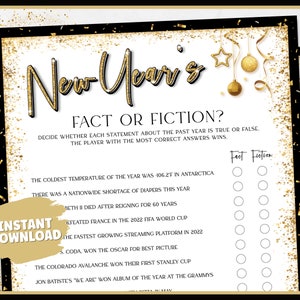 New Years Games, New Years Fact or Fiction, New Years Eve Printable Games, New Years Party, New Years Eve Party Games for Kids and Adults