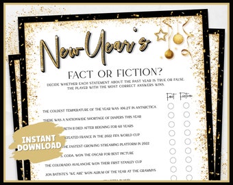 New Years Games, New Years Fact or Fiction, New Years Eve Printable Games, New Years Party, New Years Eve Party Games for Kids and Adults