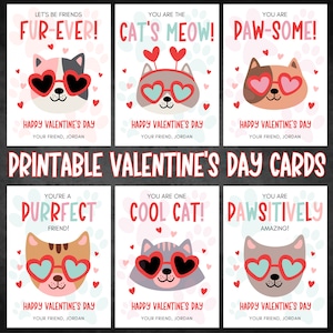 Cartes de Saint-Valentin chat, Saint-Valentin à imprimer pour enfants, Cartes de Saint-Valentin enfants, Étiquettes cadeaux Saint-Valentin, Cartes de la Saint-Valentin pour classe