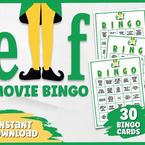 Elfo Filme Bingo | Bingo de Natal | Cartões de bingo para impressão do jogo de Natal | Jogo de Natal para Crianças e Adultos | Atividade de Natal |