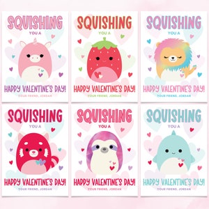 Squish Valentinstag Karten, druckbare Valentinstag für Kinder, Kinder Valentinstag Karten, Valentinstag Geschenkanhänger, Klasse Valentinstag Karten