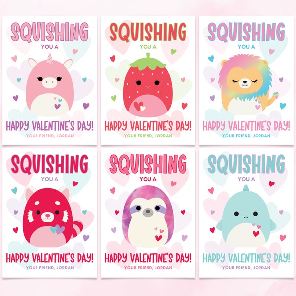 Squish Valentine's Day Cards, Printable Valentine's for Kids, Kids Valentine's Cards, Valentine's Day Gift Tags, Class Valentine's Day Cards