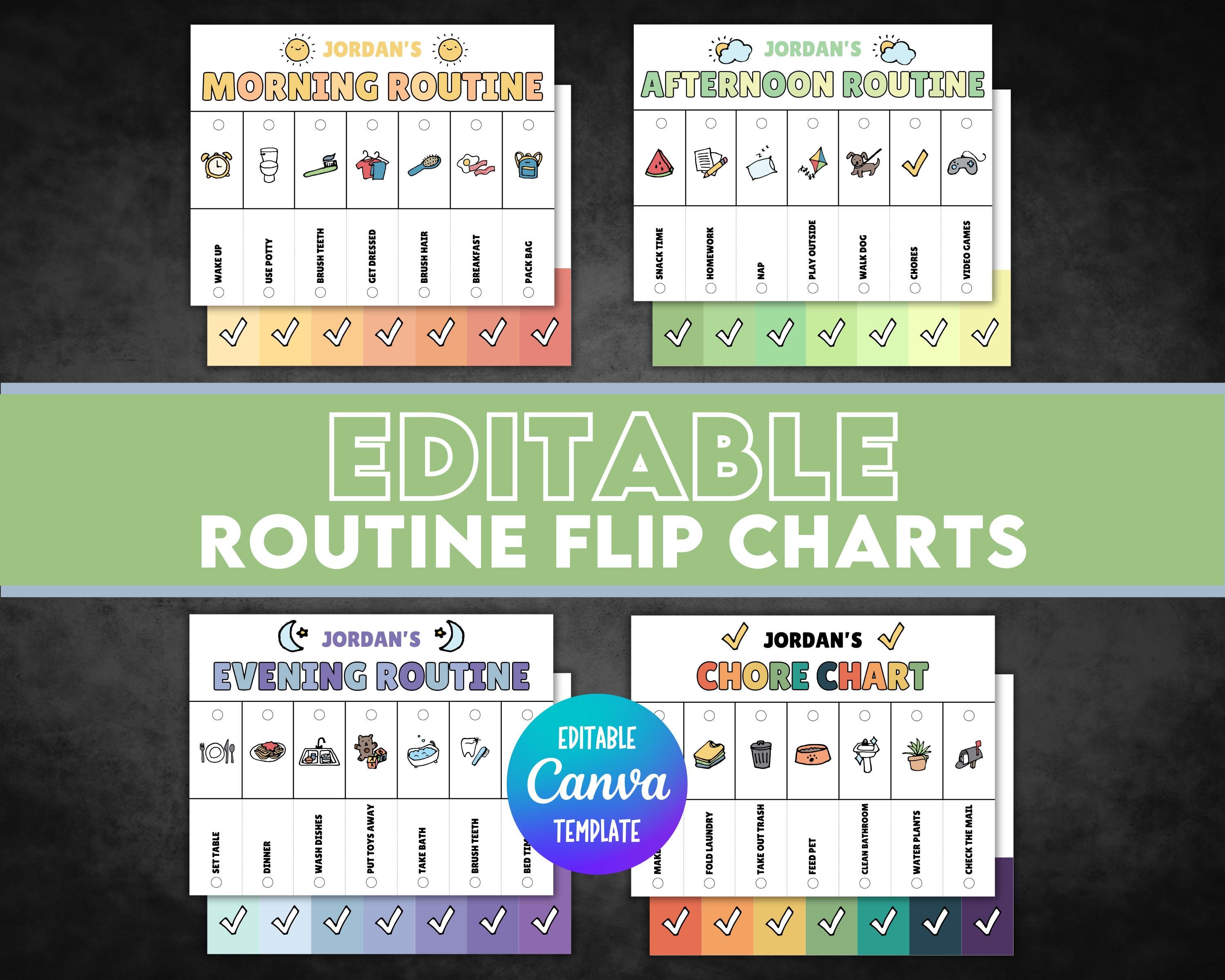 Kids Flip Routine Chart, Editable Flip Routine Chart, Editable Chore Chart, Responsibility Chart, Visual Schedule, Chart Toddler Kids