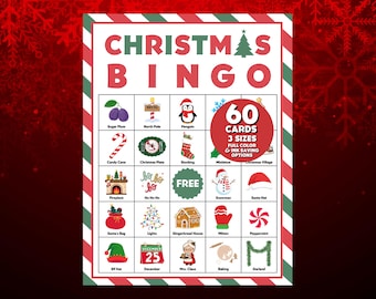 Christmas Bingo, 60 Christmas Bingo Cards, Christmas Party Games, Christmas Activity for Kids, Printable Holiday Game, Classroom Activity