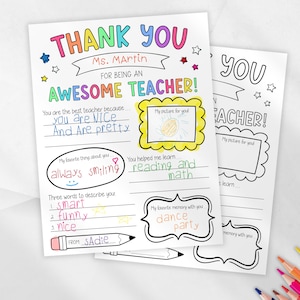 Cadeau de remerciement pour l'enseignant, cadeau imprimable pour la semaine d'appréciation des enseignants, remerciement enseignant, coloriage pour enfants de l'école, cadeau de remerciement pour enseignant