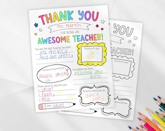 Teacher Appreciation Gift, Printable Teacher Appreciation Week Gift, Thank You Teacher, School Kids Coloring Page, Thank You Teacher Gift