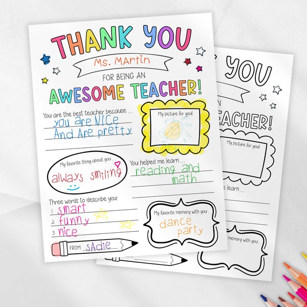 Teacher Appreciation Gift, Printable Teacher Appreciation Week Gift, Thank You Teacher, School Kids Coloring Page, Thank You Teacher Gift