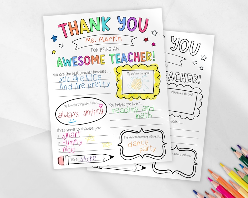 Teacher Appreciation Gift, Printable Teacher Appreciation Week Gift, Thank You Teacher, School Kids Coloring Page, Thank You Teacher Gift image 1