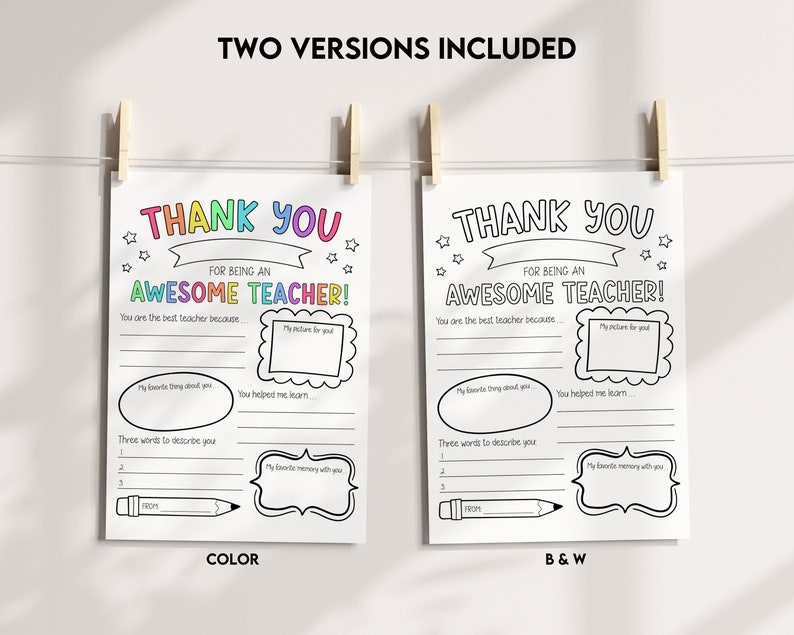 Teacher Appreciation Gift, Printable Teacher Appreciation Week Gift, Thank You Teacher, School Kids Coloring Page, Thank You Teacher Gift image 3