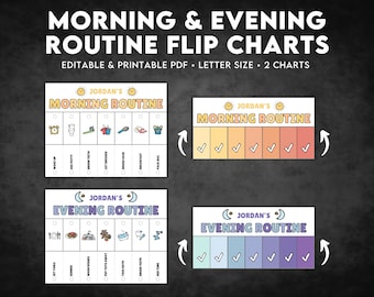 Kids Flip Routine Chart, Morning and Evening Editable Flip Routine Chart, Editable Chore Chart, Responsibility Chart, Visual Schedule