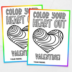 Color Valentine&#39;s Day Cards, Printable Valentine&#39;s for Kids, Kids Valentine&#39;s Cards, Valentine&#39;s Day Gift Tags, Class Valentine&#39;s Day Cards