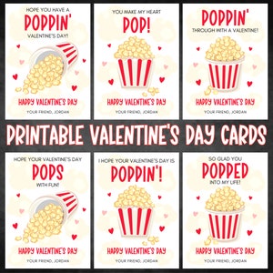 Cartes de Saint-Valentin pop-corn à imprimer pour enfants, Cartes de Saint-Valentin pour enfants, Étiquettes cadeaux pour la Saint-Valentin, Cartes de Saint-Valentin pour classe