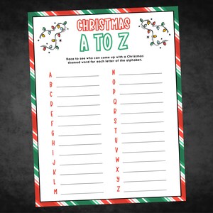 Christmas A to Z Game, Christmas Printable Game, Christmas Family Game, Christmas Party Game, Christmas Game Adult and Kid, Friendsmas