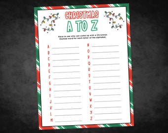 Christmas A to Z Game, Christmas Printable Game, Christmas Family Game, Christmas Party Game, Christmas Game Adult and Kid, Friendsmas