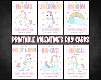 Unicorn Valentine's Day Cards, Printable Valentine's for Kids, Kids Valentine's Cards, Valentine's Day Gift Tags, Class Valentine's Cards