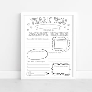 Teacher Appreciation Gift, Printable Teacher Appreciation Week Gift, Thank You Teacher, School Kids Coloring Page, Thank You Teacher Gift image 5