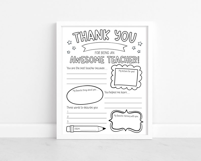 Teacher Appreciation Gift, Printable Teacher Appreciation Week Gift, Thank You Teacher, School Kids Coloring Page, Thank You Teacher Gift image 5