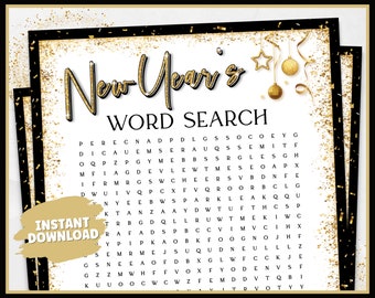New Years Games, Word Search, New Years Eve Games, New Years Printable Game, New Years Party, New Years Eve Party Games for Kids and Adult