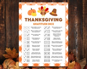 Thanksgiving Gratitude Dice Game, Friendsgiving Party Games, Fall Time Activities for Adults, Teens and Kids, Printable Thanksgiving Games