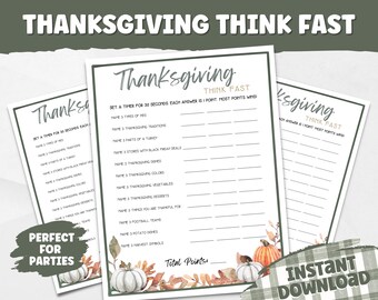 Thanksgiving Think Fast Game | Thanksgiving Printable Game | Friendsgiving Game | Thanksgiving Game for Kids and Adults | Thanksgiving Party