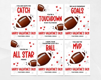 Football Valentine's Day Cards, Printable Valentine's for Kids, Kids Valentine's Cards, Valentine's Day Gift Tags, Class Valentine's Cards