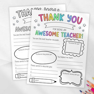 Teacher Appreciation Gift, Printable Teacher Appreciation Week Gift, Thank You Teacher, School Kids Coloring Page, Thank You Teacher Gift image 2