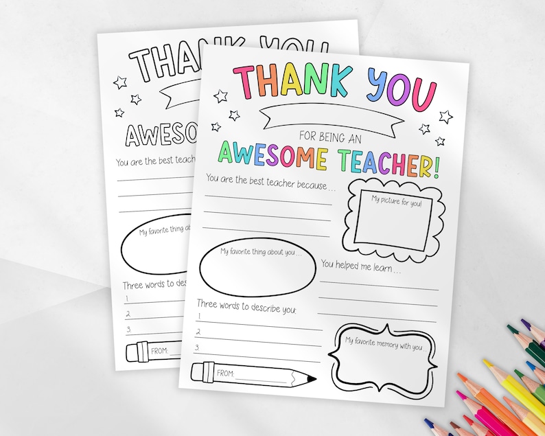 Teacher Appreciation Gift, Printable Teacher Appreciation Week Gift, Thank You Teacher, School Kids Coloring Page, Thank You Teacher Gift image 2