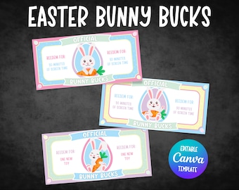 Easter Bunny Bucks Printable, Easter Play Money, Easter Egg Filler, Easter Coupons, Easter Activity, Easter Egg Hunt, Egg Hunt Printable