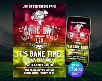 The Big Game Party Invitation 2025, Editable Invite, Digital Invite, Football Invitation, Mobile Invite, Party Invite