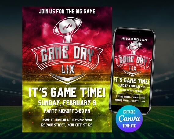 The Big Game Party Invitation 2025, Editable Invite, Digital Invite, Football Invitation, Mobile Invite, Party Invite