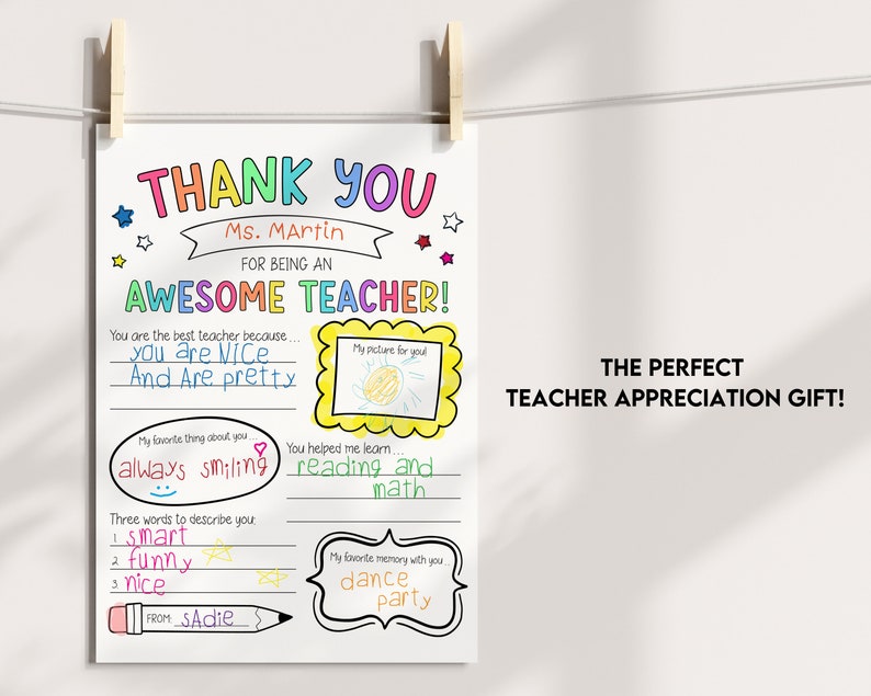 Teacher Appreciation Gift, Printable Teacher Appreciation Week Gift, Thank You Teacher, School Kids Coloring Page, Thank You Teacher Gift image 6