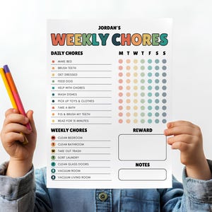 Editable Weekly Chore Chart for Kids, Printable Chore Chart, Kids Daily Responsibility Chart, Kids Chore Chart, Kids Daily Routine