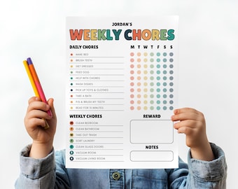 Editable Weekly Chore Chart for Kids, Printable Chore Chart, Kids Daily Responsibility Chart, Kids Chore Chart, Kids Daily Routine