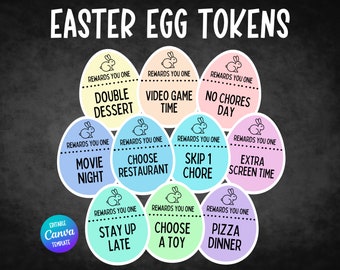 Easter Egg Tokens, Editable Easter Egg Coupons. Printable Easter Egg Coupons for Kids, Easter Coupons for Kids, Easter Egg Hunt Printable