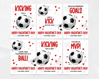 Soccer Valentine's Day Cards, Printable Valentine's for Kids, Kids Valentine's Cards, Valentine's Day Gift Tags, Class Valentine's Cards