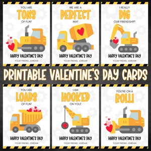 Construction Valentine&#39;s Day Cards, Printable Valentine&#39;s for Kids, Kids Valentine&#39;s Cards, Valentine&#39;s Day Gift Tags, Class Valentine Cards