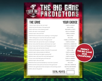 Big Game Predictions, Super Football Bowl Predictions, Football Predictions Game, Football Party Activity, Football Printable