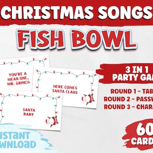 Christmas Song Fish Bowl Game | Christmas Carol Game Printable | Christmas Game for Adults and Kids | Christmas Trivia Game | Friendsmas