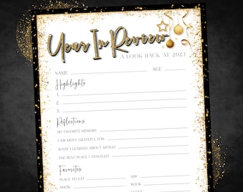 Year In Review Printable, Time Capsule, New Years Eve Recap, Self Reflection, 2023 End of Year, 2023 New Year Questionnaire, Reflection Card