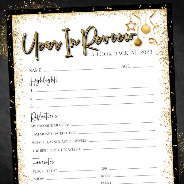 Year In Review Printable, Time Capsule, New Years Eve Recap, Self Reflection, 2023 End of Year, 2023 New Year Questionnaire, Reflection Card