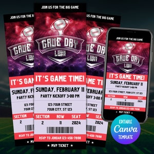 The Big Game Party Invitation 2024, Editable Invite, Digital Invite, Football Invitation, Mobile Invite, Party Invite, Football Ticket
