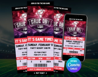 The Big Game Party Invitation 2024, Editable Invite, Digital Invite, Football Invitation, Mobile Invite, Party Invite, Football Ticket