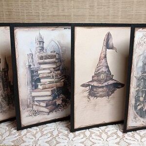 Ensemble fait main de 4 cartes de voeux, cartes vierges, cartes de journalisation, courrier heureux, cartes de style Harry Potter