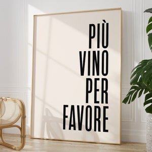 イタリアワインの名言プリント、印刷可能な「More Wine Please」ウォールアート、面白いワインの名言アートプリント、バーカートの装飾、レトロなイタリア料理のポスター