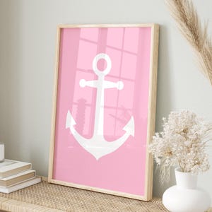 Pink Beach Nursery Wall Art, Printable Girls Room Wall Decor, Pink Nautical Print, Cute Pink Anchor Print, Coastal Girls Room Wall Art