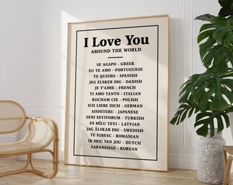 I Love You in Different Languages Printable Wall Art, Love Quote Art Print, Retro Trendy Quote Wall Decor, Ways To Say I Love You Print